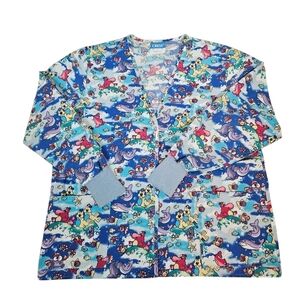 Vintage‎ Crest Cartoon Dolphin Ocean Warm Up Scrub Top Size Large Unisex V17